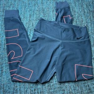 Nike Power Legend Training Leggings in Blue Coral JUST DO IT logo